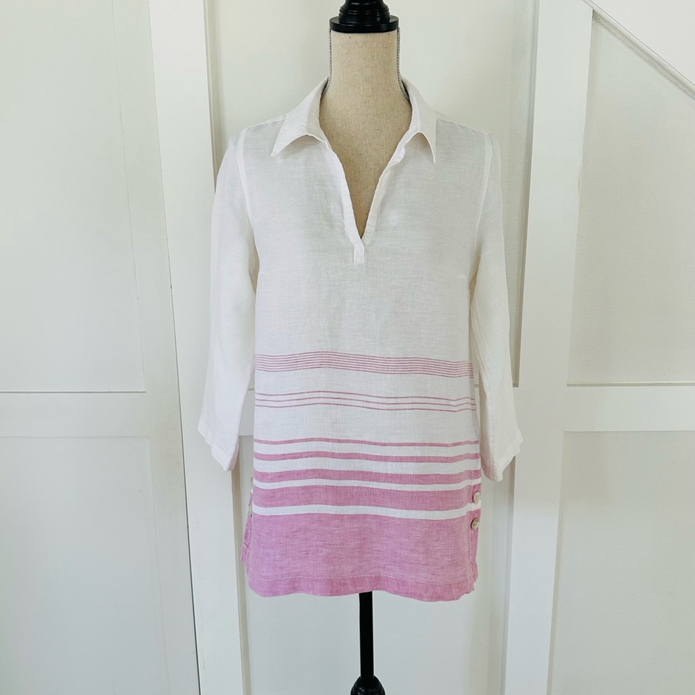 SIGRID OLSEN Off White/Pink Linen Blouse size S